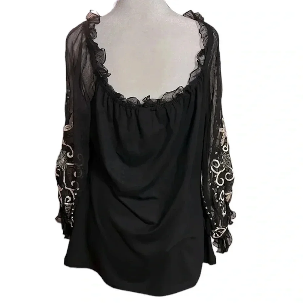 Vintage Collection off shoulder embroidered longsleeve tops size XL - Picture 5 of 9